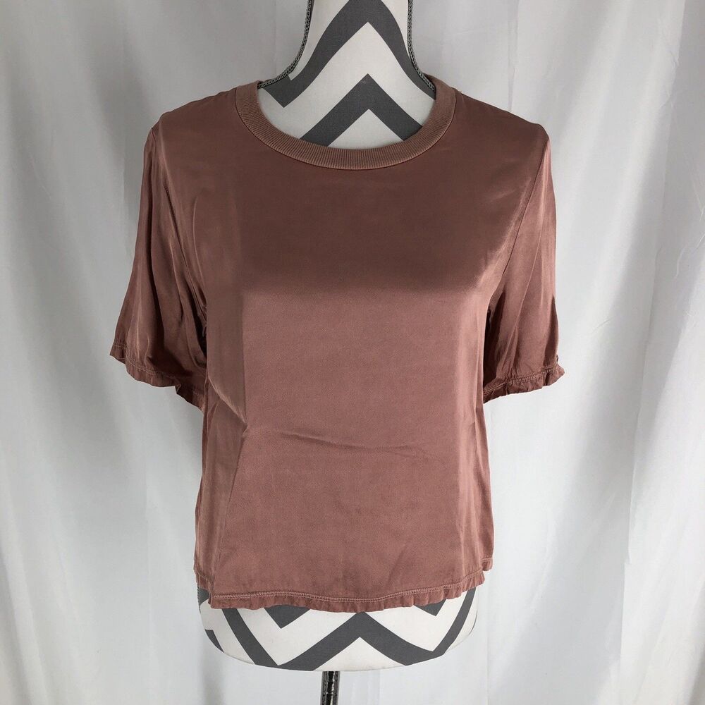 LA Made Women's Mauve Short Sleeve Crew Neck Shirt Rayon Size Small